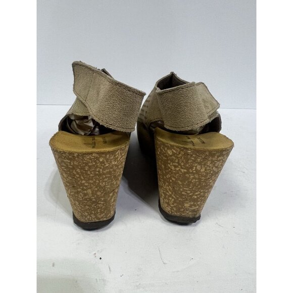 Mila Paoli Wedge Heels Beige Neutral Cork Suede Upper Size 10M - Picture 6 of 6